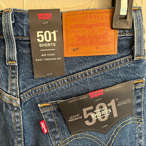 NWT Levi’s 501 Shorts High Rise Mid Length Raw Hem Button Fly - Picture 6 of 8